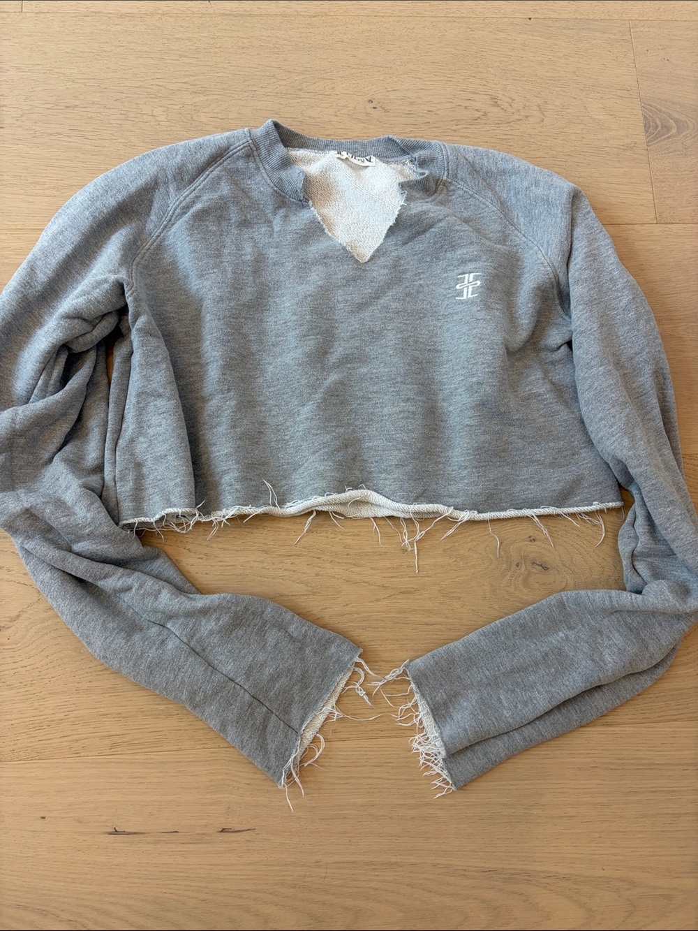 Eterne Gray Distressed Cropped Sweatshirt
